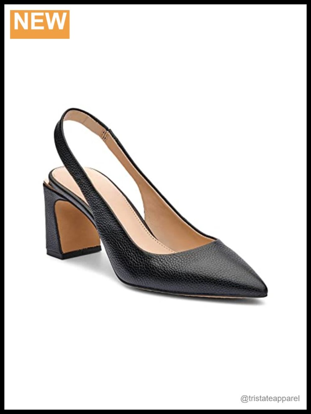 Slingback Chunky Heels Point Toe Pumps Faux Leather Low Block Heel
